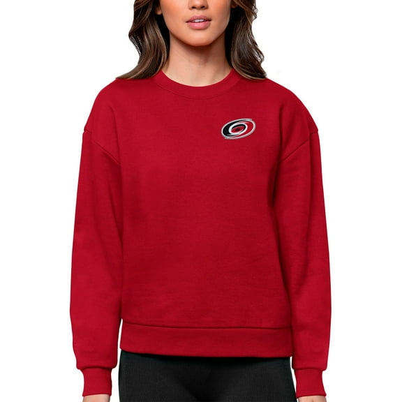 Women's Antigua Red Carolina Hurricanes Primary Logo Victory Crewneck Pullover Sweatshirt