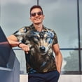 thumbnail image 4 of Gaeub Vintage Blue Floral Wolf Print Men's Polo Shirts, Short Sleeve Golf Performance Shirts,Stretchy Golf Shirts,Casual Summer Beach Shirts-Large, 4 of 6