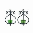 thumbnail image 2 of Wgloryind all Candle Sconce Set of 2 Wrought Iron Candle Holder Hanging Wall Mounted Candle Sconces for Living Room Home Decor, Black with Glass and Free T-light Candles (Green), 2 of 5