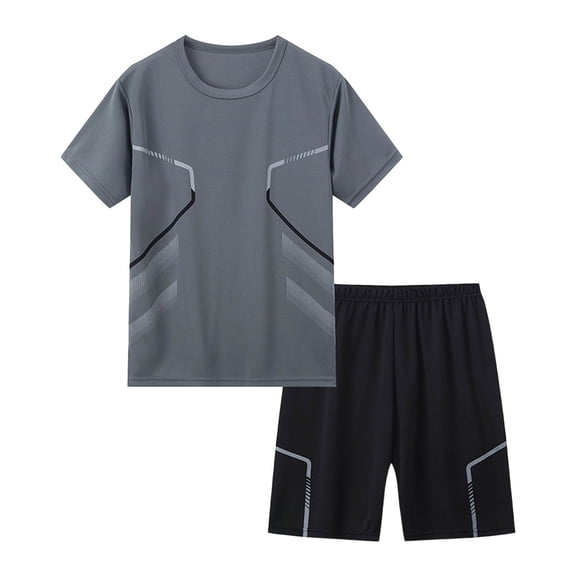 Karoyedx Sports Outfits for Boys Teen Boys Clothes Summer Outfits Athletic Short Sleeve Boys' Shorts Set for Kids Clothes Grey Size,13-14 Years