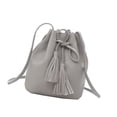 thumbnail image 3 of Bolso Bucket Bolso De Hombro De Cuero De Imitación Mujer Bolso De Crossbody Con Cordón De Borla De Color Sólido, Gris Scienceny AP000970-01, 3 of 7