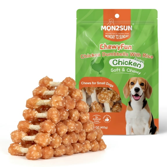 MON2SUN Chicken & Rice Dumbbells with Rawhide Small Dog Treats, 16 oz (30 Count)