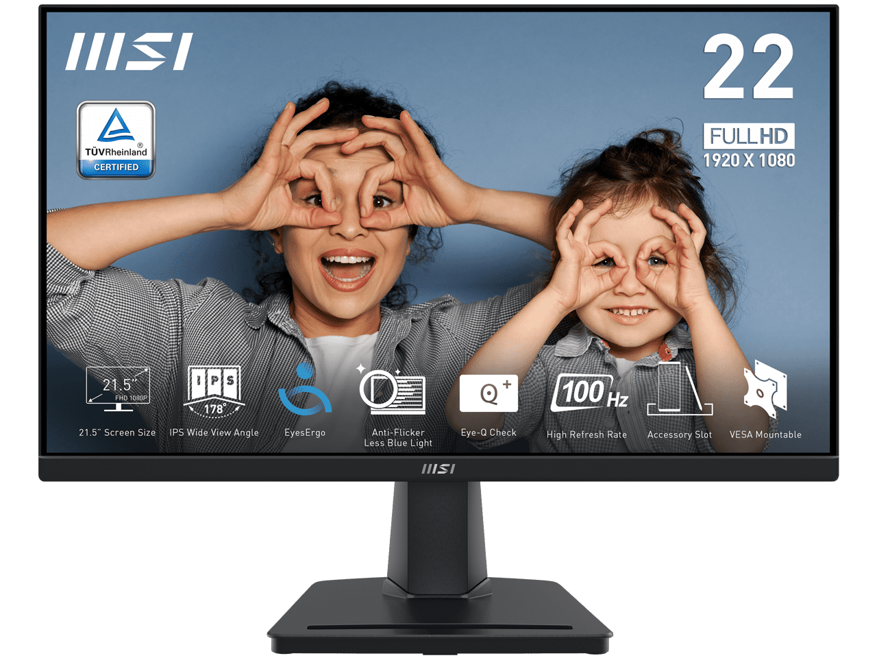MSI Pro MP225 22" Class Full HD LCD Monitor - 16:9 - Black - 21.5" Viewable - In-plane Switching (IPS) Technology - 1920 x 1080 - 16.7 Million Colors - Adaptive Sync - 250 Nit - 1 ms - 100 Hz Refre...