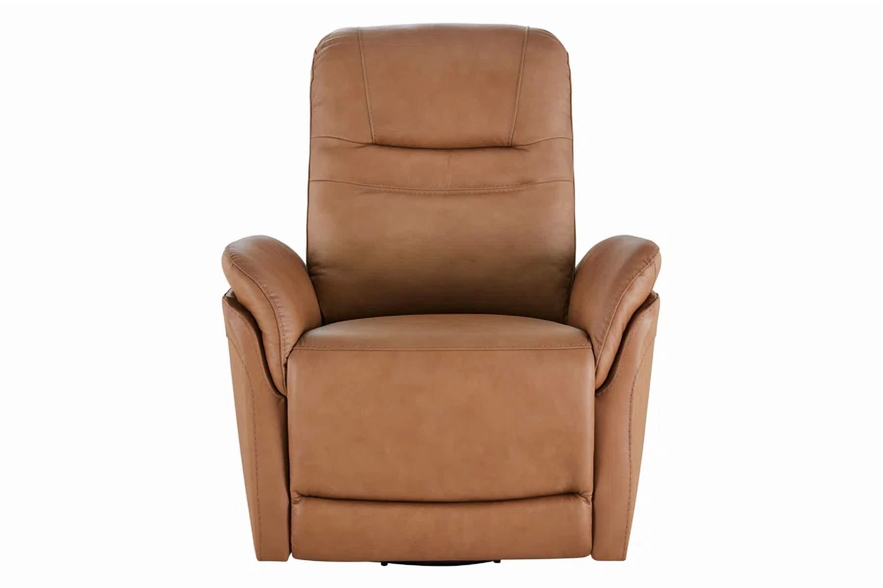 Spruce & Spring Premium Genuine Leather Swivel Gliding Power Recliner 1 Piece Indoor Use Brown Fabric