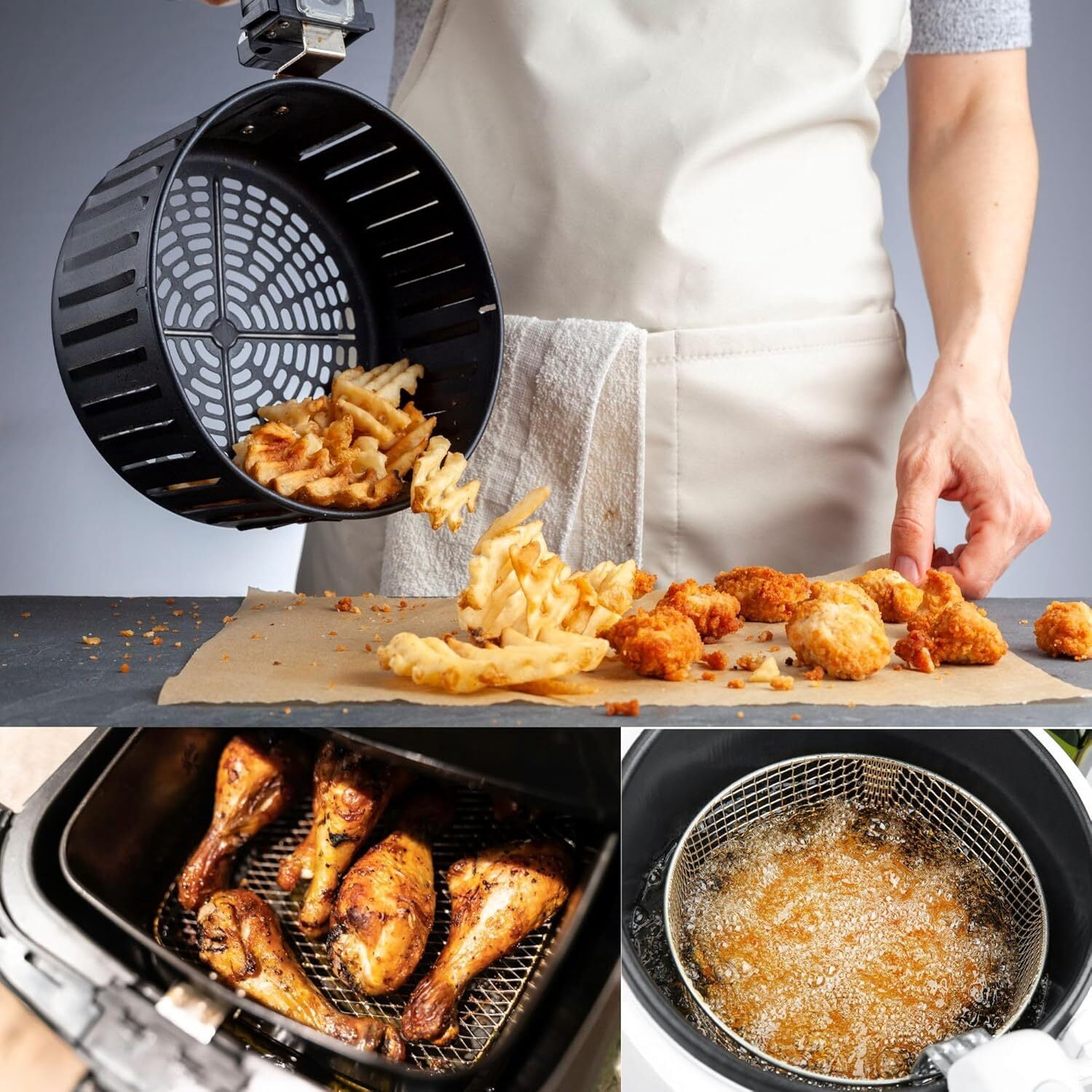 GoXteam Air Fryer Racks 3Pcs Stackable Set, Stainless Steel Mesh Baskets, Multi-Use for Air Fryer, Steamer, Oven, Dishwasher Safe (7.8in Round)