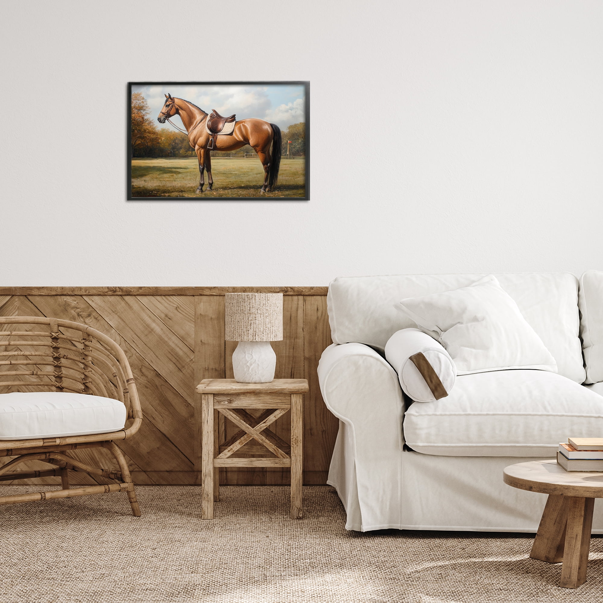 Stupell Industries Show Ready Horse with Saddle Black Framed Giclee Art, design by Petal Prints Design