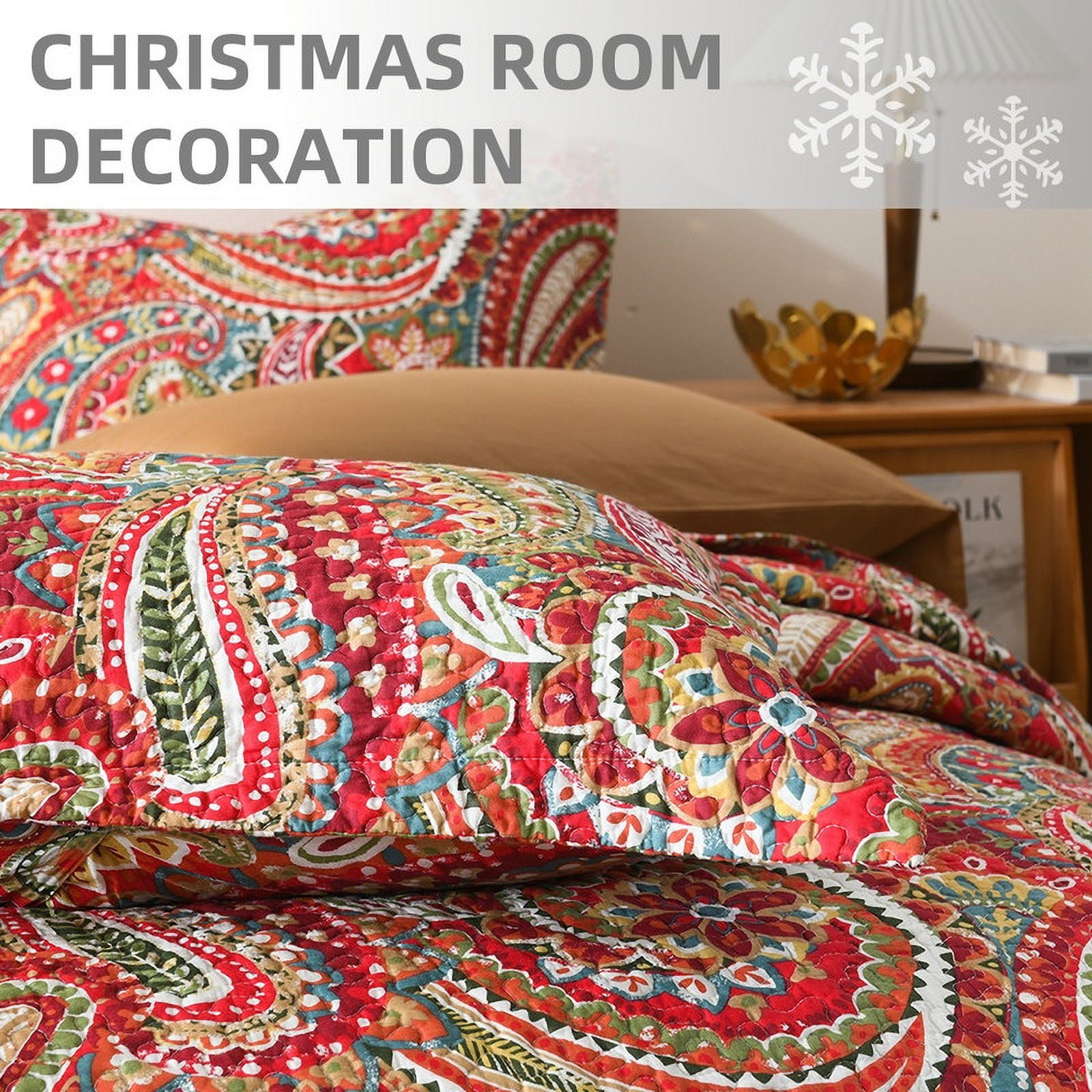 Visimisi 100% Egyptian Cotton Bedspread Quilt Sets Reversible Bedding Coverlet Sets Comforter, Floral Paisley Bedspread (Red, King Size)