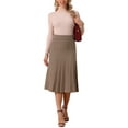 thumbnail image 2 of Faldas plisadas para mujer INSPIRE CHIC, de cintura alta, elásticas, en línea A, de punto acanalado, falda midi para outfits de otoño e invierno, color marrón, 2 of 6