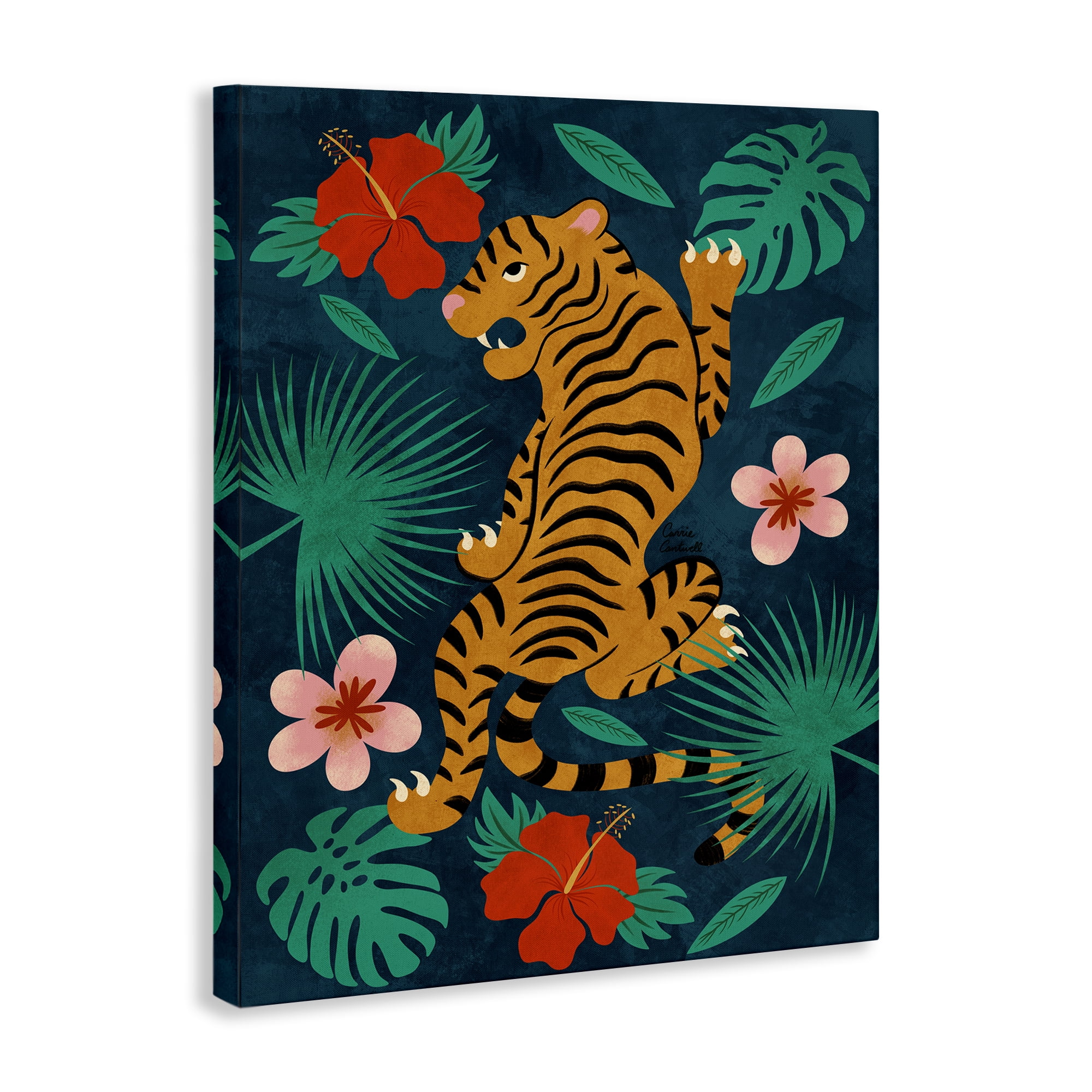 Stupell Industries Climbing Tiger Tropics Animals Painting Wrapped Canvas Art Print Wall Art, 24 x 30
