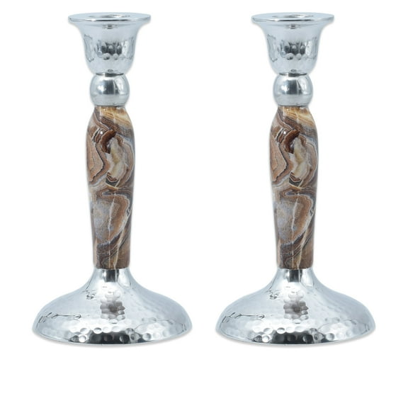 Ner Mitzvah, 7" Marbleized Candle Stick - Brown (2 Pack)