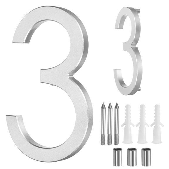 Uxcell 5" Solid Aluminum Floating House Numbers for Outside Address(Number 3, Silver)