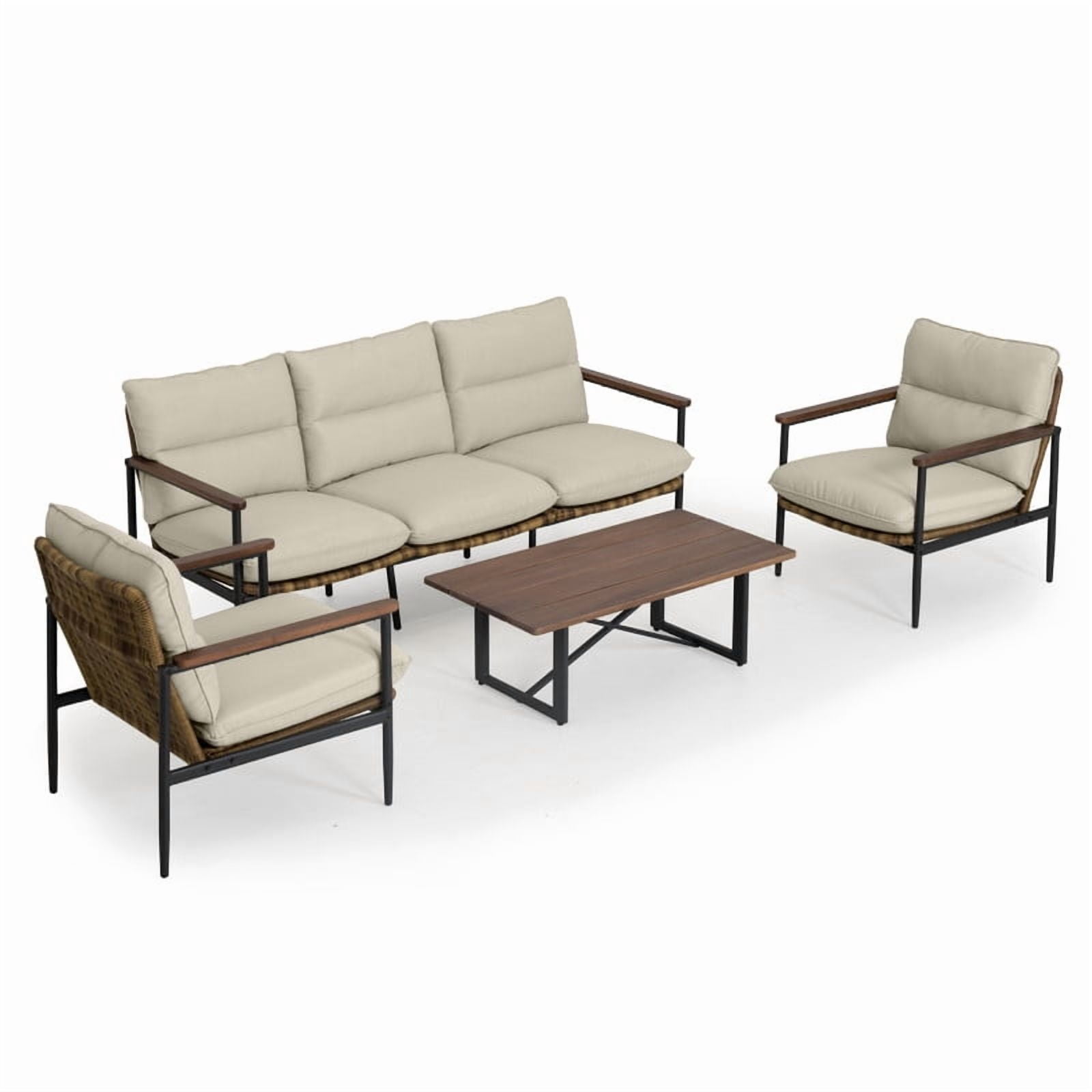 4-Piece Outdoor Conversation Sets, Sofas & Coffee Table Patio Chat Sets, Aluminum Sectional Sofa