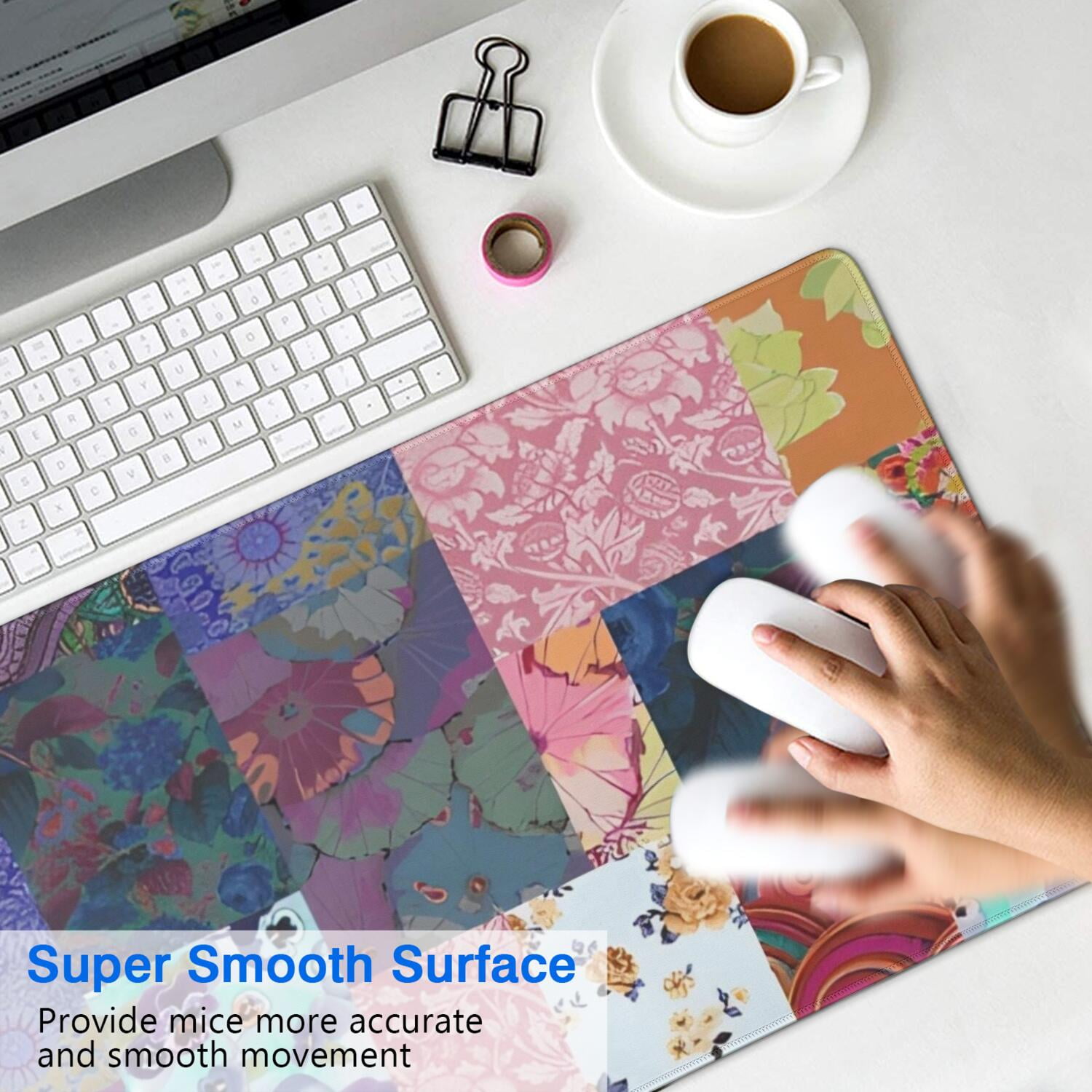 Long Mouse Pads for Desk,Colorful Pioneer Flower Patchwork Desk Mats on Top Of Desks, Desk Mouse Pad Extra Large with 3mm Non-Slip Base and Stitched Edge for Gaming,Office,Work,Home 31.5"x11.8"