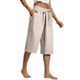 thumbnail image 4 of Uqiangy Waist Flowy Pants Womens Cropped Linen Pants Linen Capris For Women Women's Linen Wide Leg Capri Pants Flowy Capris For Women Cropped Linen Pants Women Linen Pants Women Plus Size Beige L, 4 of 4