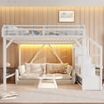 thumbnail image 3 of Bellemave Queen Size Metal Loft Bed Frame with Storage Stairs, Wardrobe & Side Shelf, USB Ports and LED Light, Space-Saving Design with Underbed Storage, White, 3 of 11