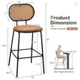 thumbnail image 3 of Costway Set of 2 Bar Stools Faux Leather Bar Height Kitchen Chairs with Rattan Back Brown, 3 of 10