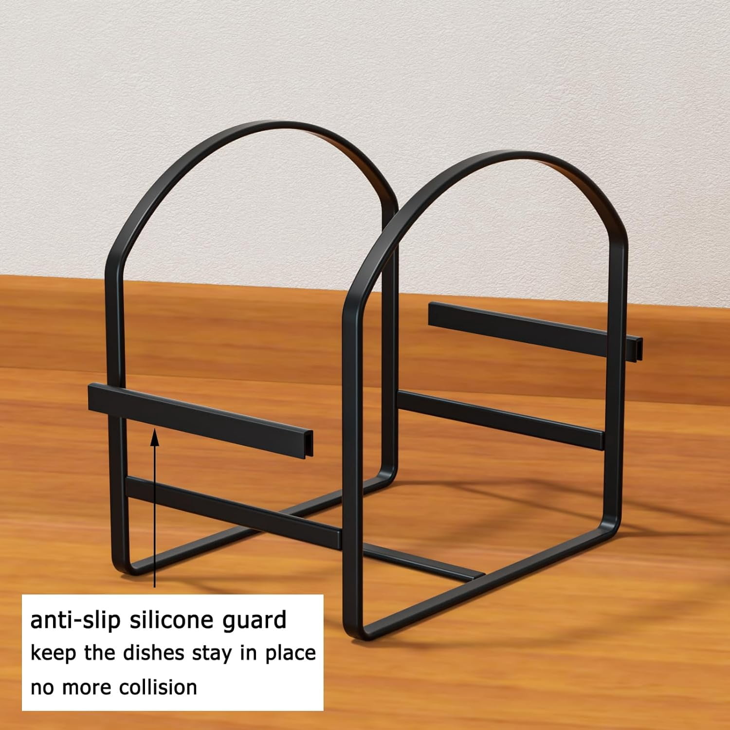 SUNFICON 4 Pack Plate Holder Organizer Large Dish Storage Rack Upright Dish Drying Racks Metal Plate Dish Racks Stand for Cupboard and Countertop-Non-Slip & Rustproof Black,2 Large and 2 Small