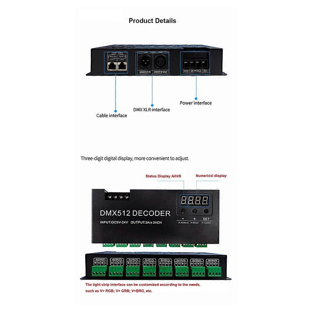 Digital 24CH RGB RGBW DMX512 Decoder, RGBW Decoder For LED Strip (B ...