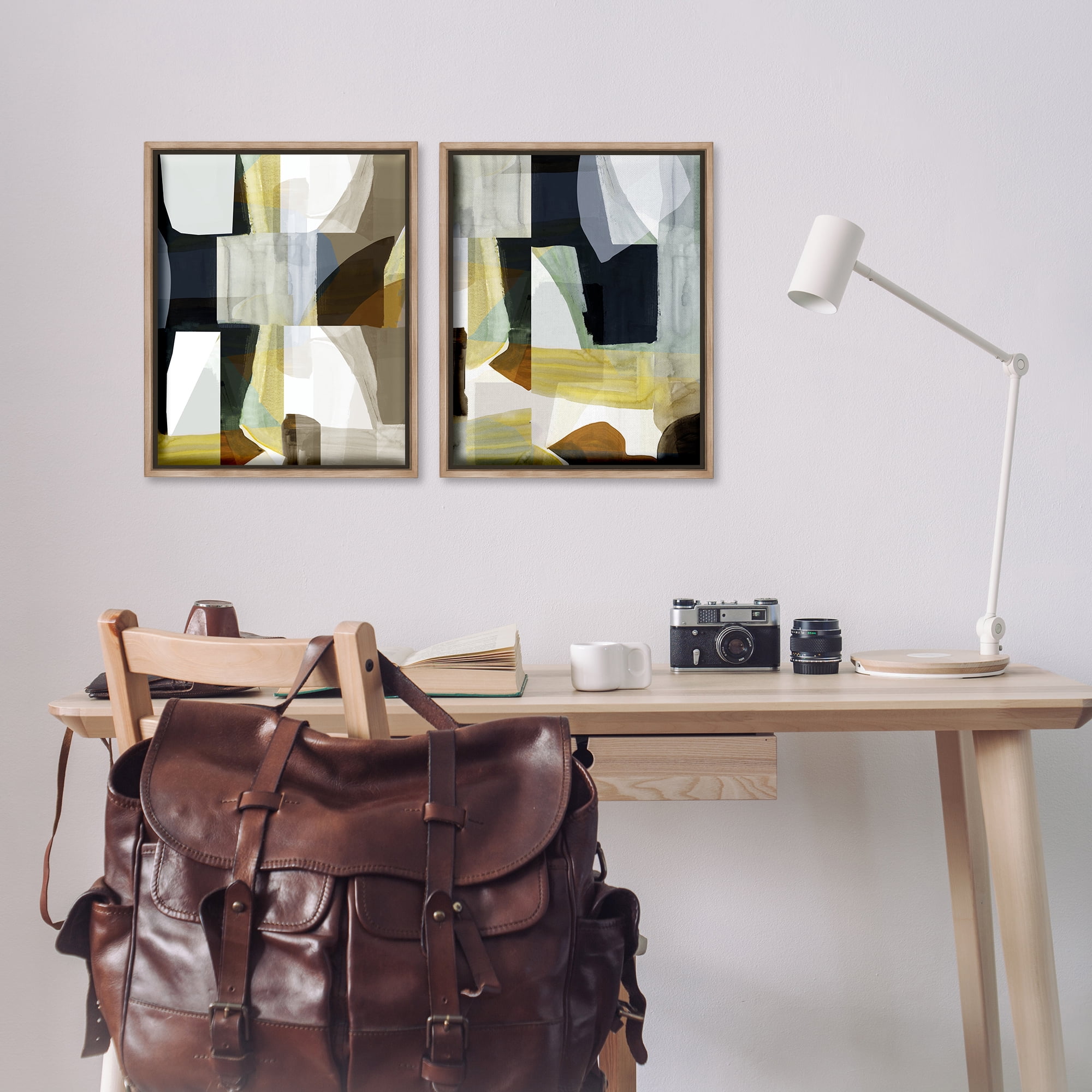 Stupell Industries Geometric Desert Motif Abstract Painting Brown Floater Framed Canvas Art Print Wall Art, 17 x 21, Set of 2