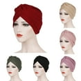thumbnail image 5 of Herrnalise Women Solid India Hat Muslim Ruffle Chemo Beanie Wrap Scarf Cap, 5 of 5