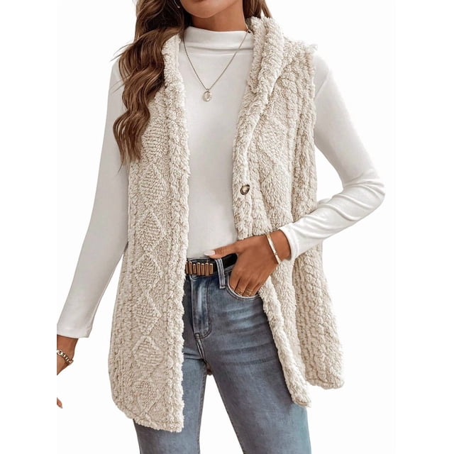 Chaleco Informal con Capucha de de Doble Cara para Mujer, Otoño-Invierno, Informal, Extragrande, Cálido, con Botones. Albaricoque S