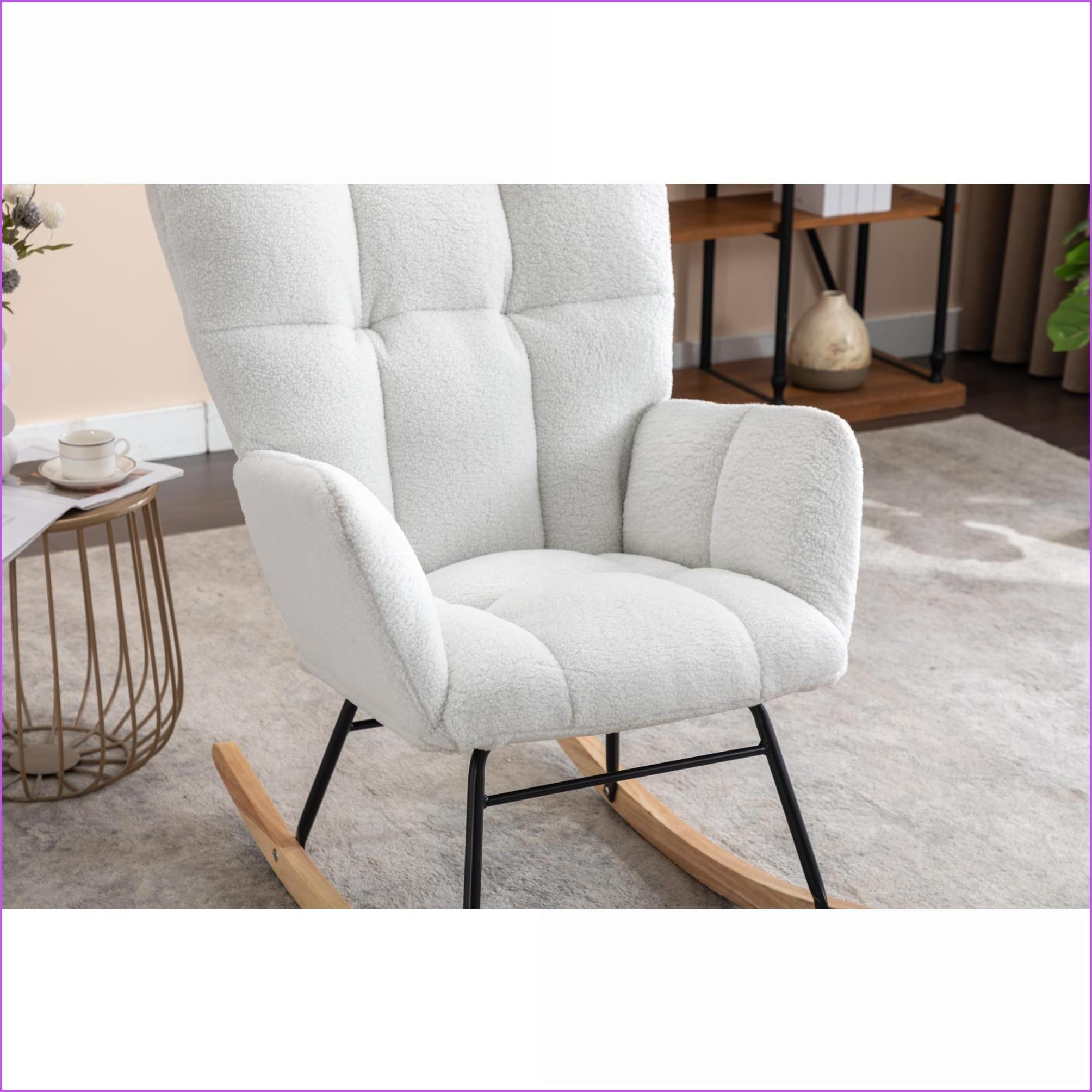 Rocking Chair Glider, Ivory Teddy Fabric Nursery Accent Chair | Teddy | Foam