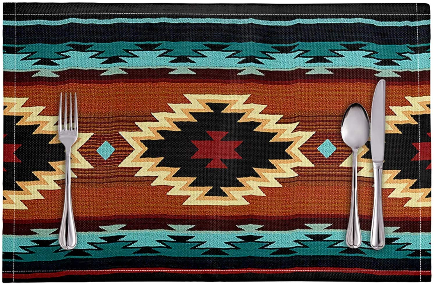 Southwestern Native Aztec Tribal Indian Placemats Set of 6, Non Slip