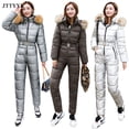 thumbnail image 2 of Traje de esquí de una pieza, chaqueta para mujer, mono de invierno, parka femenina, mono de algodón con capucha, mono con cremallera para mujer, chándales, 2 of 5