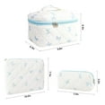 thumbnail image 2 of Rirool 3Pcs Quilted Cotton Makeup Bag Set, Travel Cosmetic Toiletry Bags with Zipper, Large Capacity Portable Storage Organizer Pouch for Women Girls, Floral Bow Design – Blue, 2 of 7