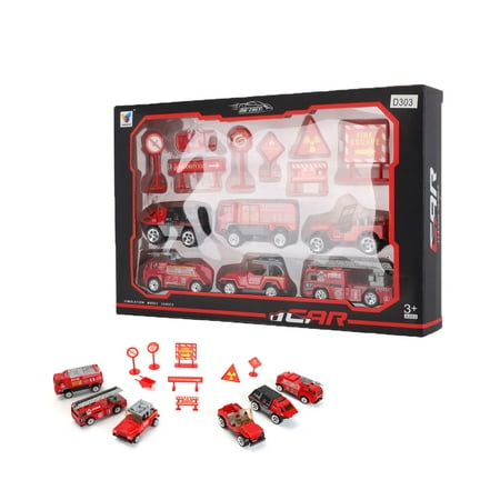 Red Mini Model - Ktaxon 14pcs Mini Fire Rescue Emergency Truck Model Toy Set Includes 6 Car Models & 8 Roadblocks