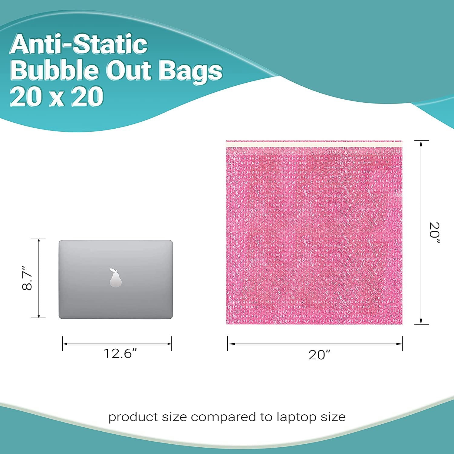 APQ Anti-Static Bubble Out Bags 20 x 20 Inch, Pack of 10 Pink Self Seal Bubble Pouches, Waterproof PE Anti Static Bubble Bags for Packing Electronics, Ornaments, Cushioning Sturdy Double Bubble Bag