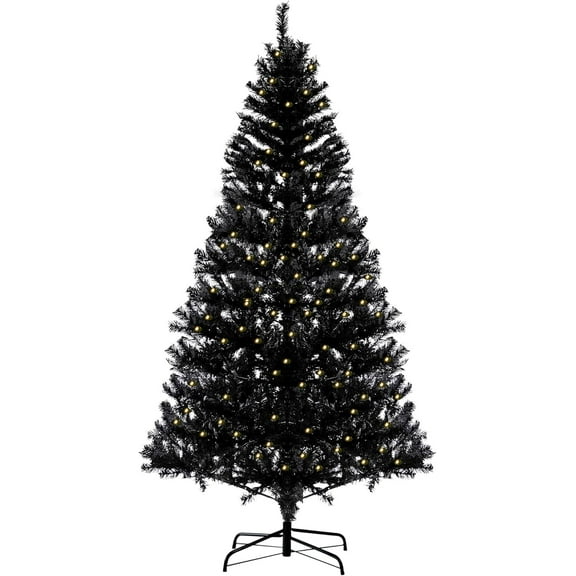 Senfot 6.5FT Pre-Lit Artificial Christmas Tree with 250 Warm White LED Lights, 818 Branch Tips, Perfect Xmas Decoration for Living Room & Office Holiday Decor Black