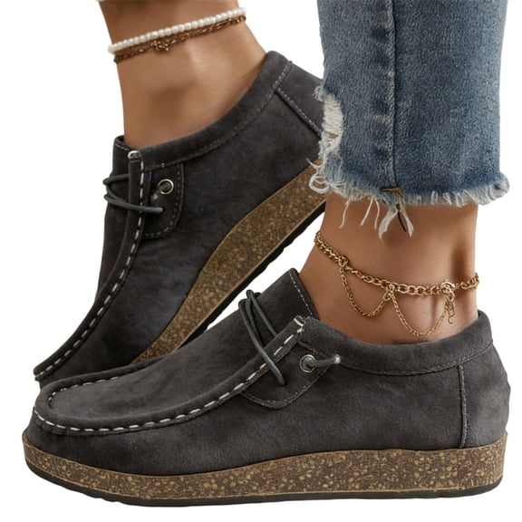 IEMIEMIEM Womens Suede Oxford Shoes 2026 New Lace Up Comfort Casual Cowhide Square Toe Driving Faux Moccasins Comfortable Slip On Bowknot Penny Flat Loafers Gray 10 Wide