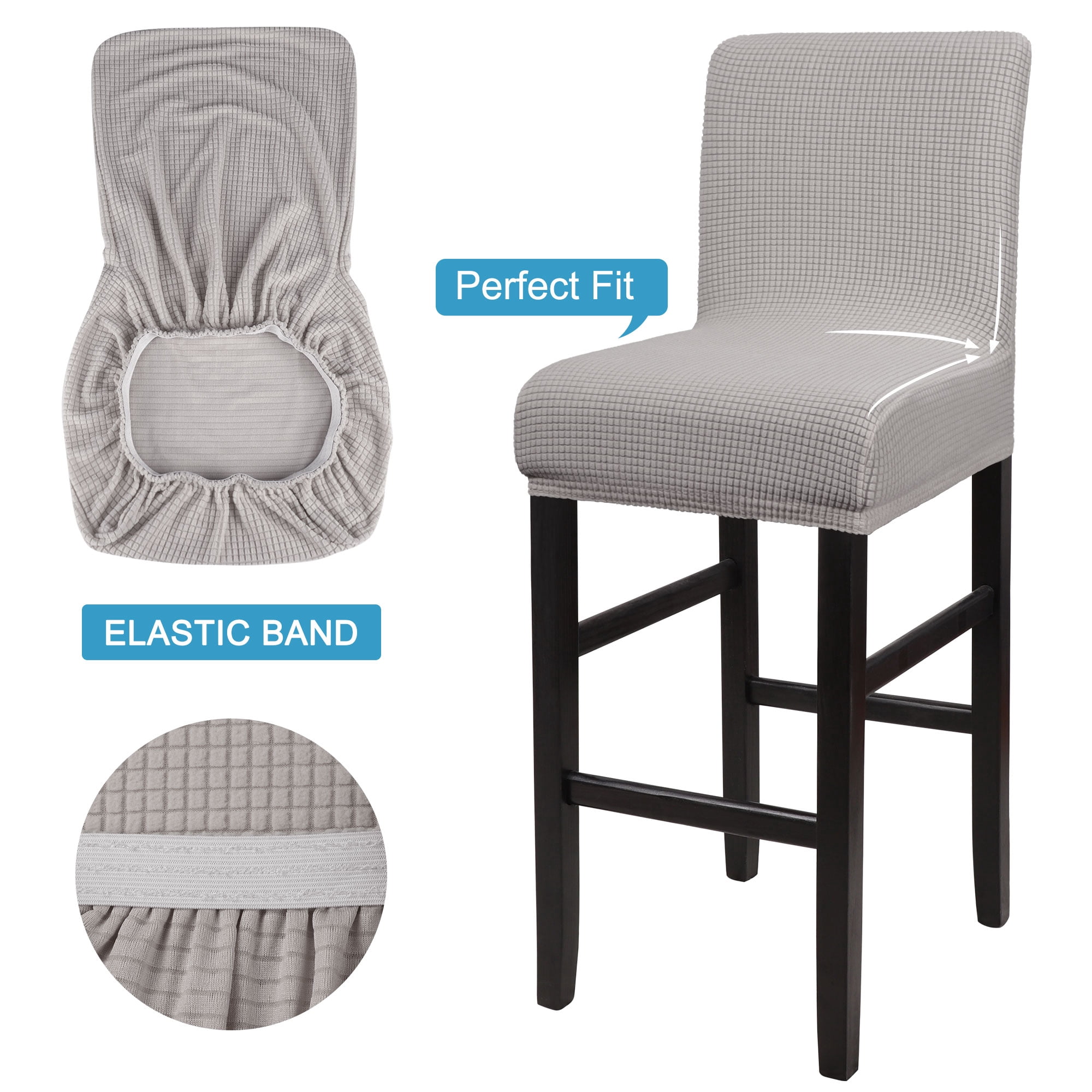 Unique Bargains Polyester Stretch Bar Stool Covers Elastic Band Mid Back Chair Slipcover Light Grey 4 Pcs
