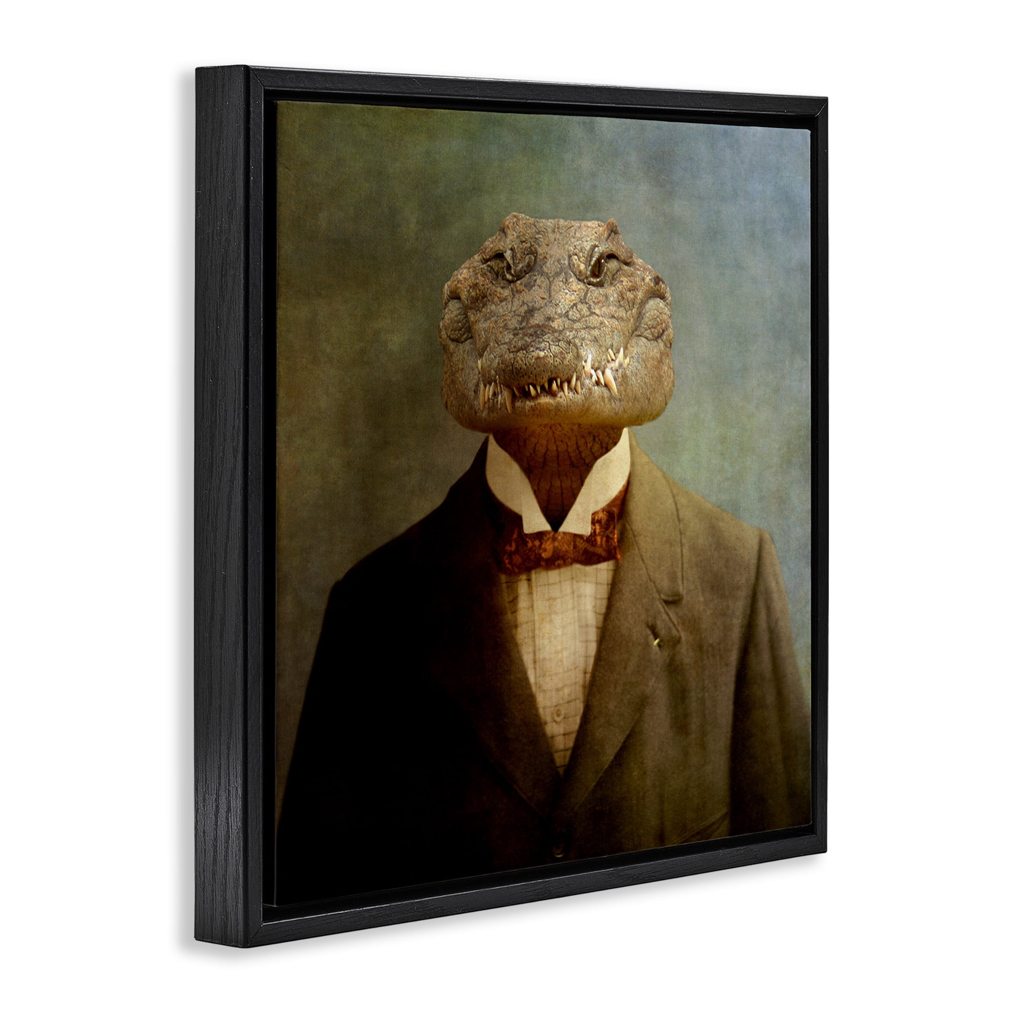 Stupell Industries Alligator in Business Suit Animals & Insects Painting Black Floater Framed Canvas Art Print Wall Art, 25 x 25