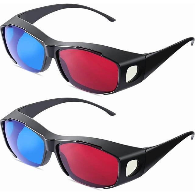2 Pcs Lunettes de Jeu de Film 3D Rouges Bleues Lunettes de Visionnement 3D pour Films Jeux,...