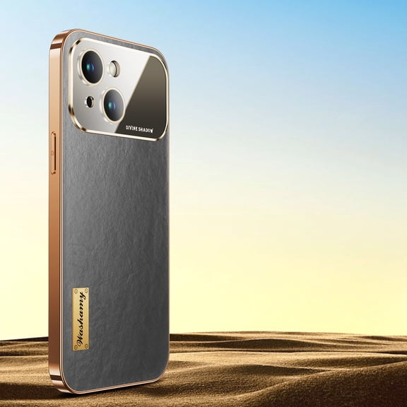 Compatible for iPhone 14 Case with Lens Protector Dustproof Net, Premium PU Leather + Plating Frame Shockproof Anti-Fingerprints Non-Slip Case for iPhone 14,Grey