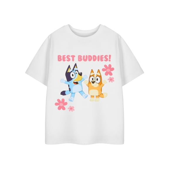 Bluey Best Buddies Girls White Short Sleeved T-Shirt | 3-4 Years | Made by Vanilla Underground