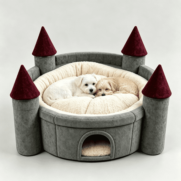 Castle Pet Bed, Novelty Medieval Fort‑Shaped Pet Nest, Comfortable Round Cushioned Pet Sleeping Bed for Puppy Kitten Small‑Medium Pets