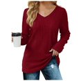 thumbnail image 1 of WEAIXIMIUNG Pull Orange pour Femmes Pull Tricoté Uni Col en V Manches Longues pour Femmes, 1 of 3