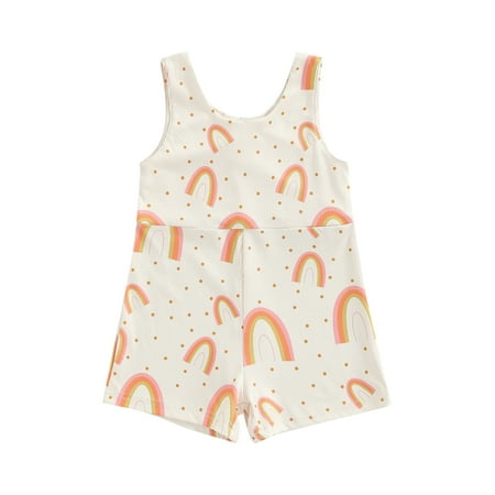 

EYIIYE Infant Baby Girl Flower Rainbow Pattern Print Sleeveless U Neck Loose Version Summer Romper 6 Months-3 Years