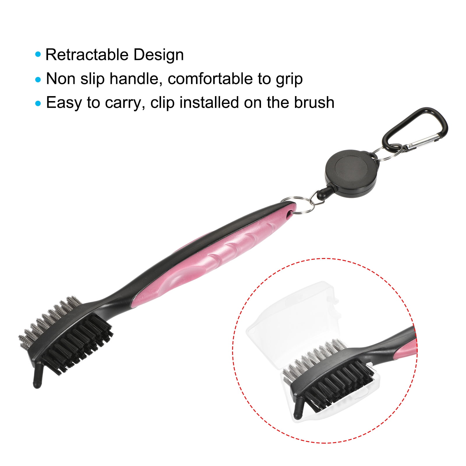 Unique Bargains Golf Club Brush Double Side Dust Groove Cleaner with Protective Shell Pink