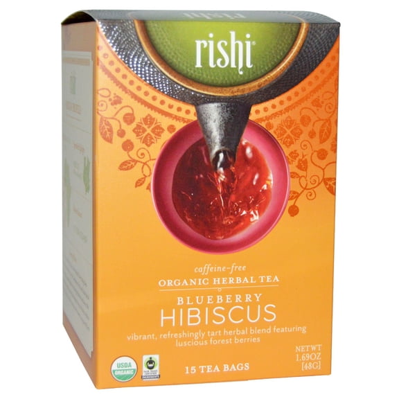 Rishi Tea Organic Herbal Tea Caffeine-Free Blueberry Hibiscus 15 Tea Bags