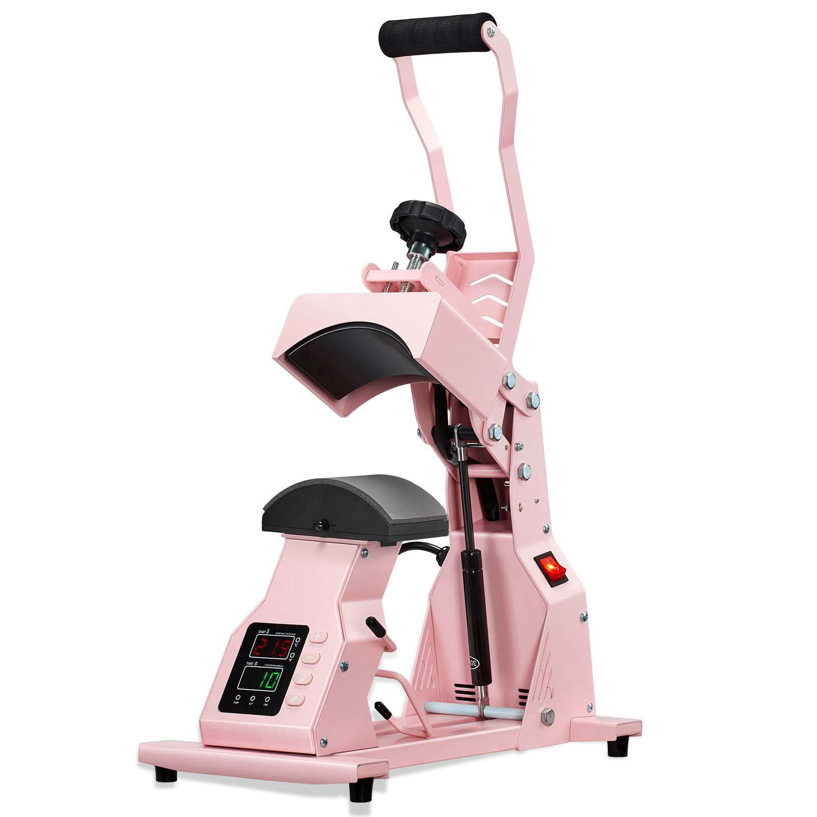 Pink Hat Heat Press with Interchangeable Plates for Hats Headbands Cuffs Masks Heat Transfer Sublimation Printing