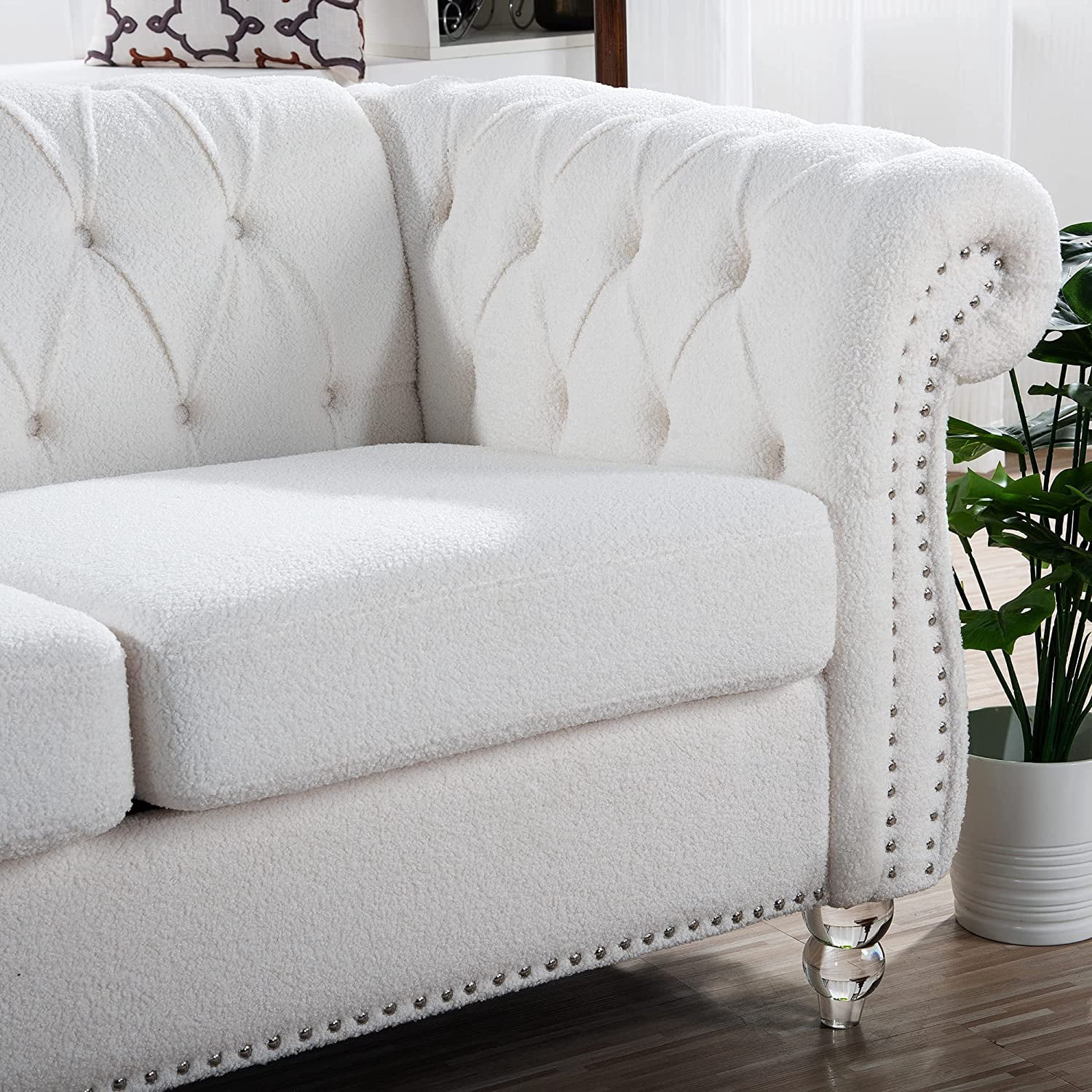 Miniyam 85" Chesterfield Fabric 3 Seater Couch Furniture,Upholstered Sofa with Tufted Back,Roll Arm Classic Chesterfield Settee Couches for Living Room,Office