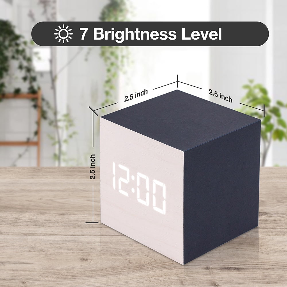Ultra Modern Wooden LED Clock Square Cube Alarm Thermometer Timer Calendar Updated 2016 Brighter Stylish Wood Clock-White Blue