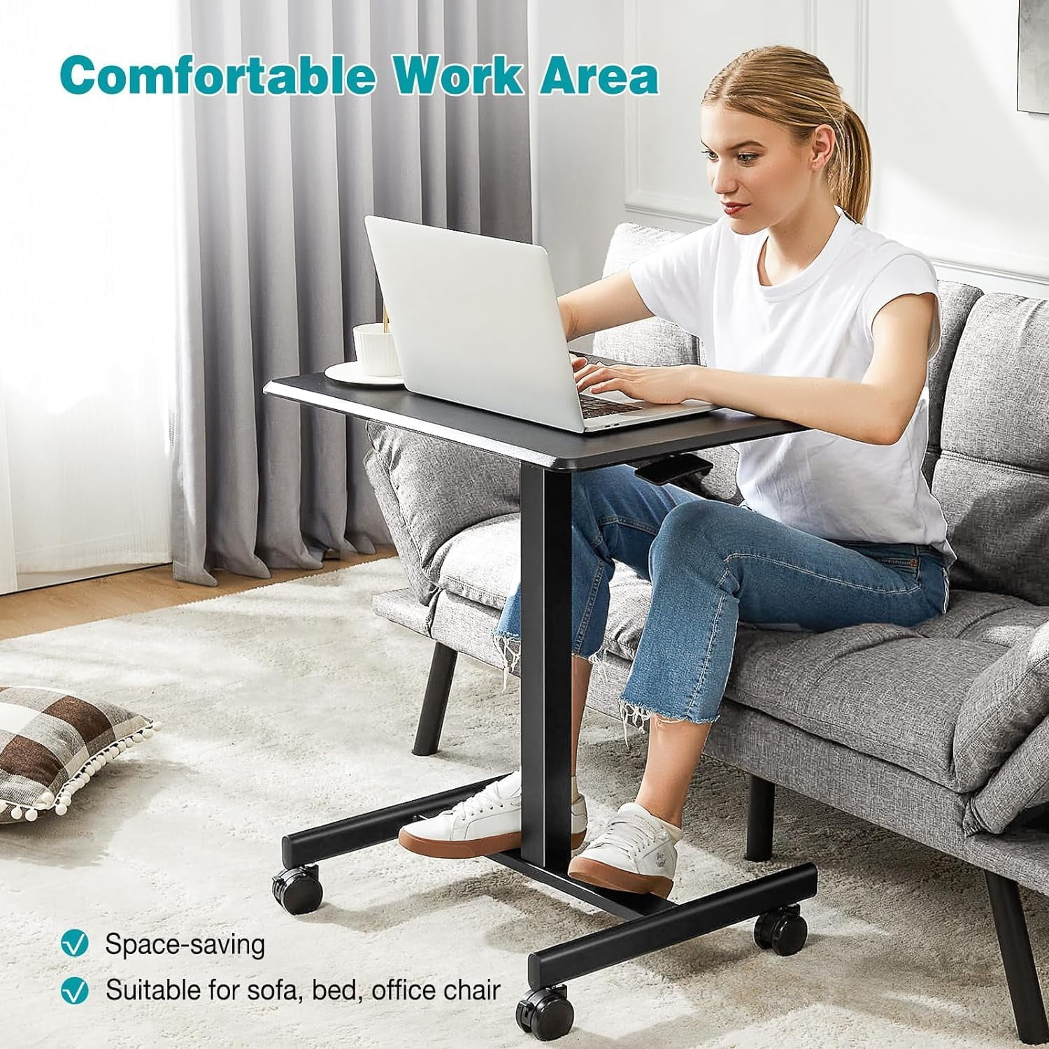 Small Standing Desk, Mobile Stand up Desks with Lockable Wheels, Adjustable Height, 26 Inch Portable Rolling Laptop Computer Desks for Home,Black