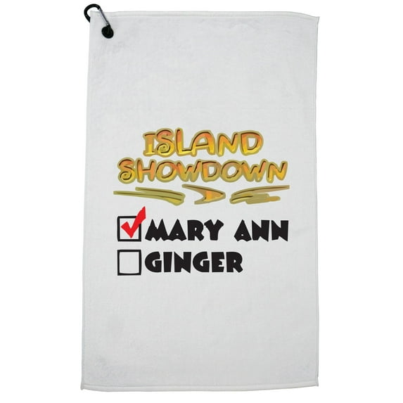 Island Showdown Mary Ann Versus Ginger Golf Towel with Carabiner Clip