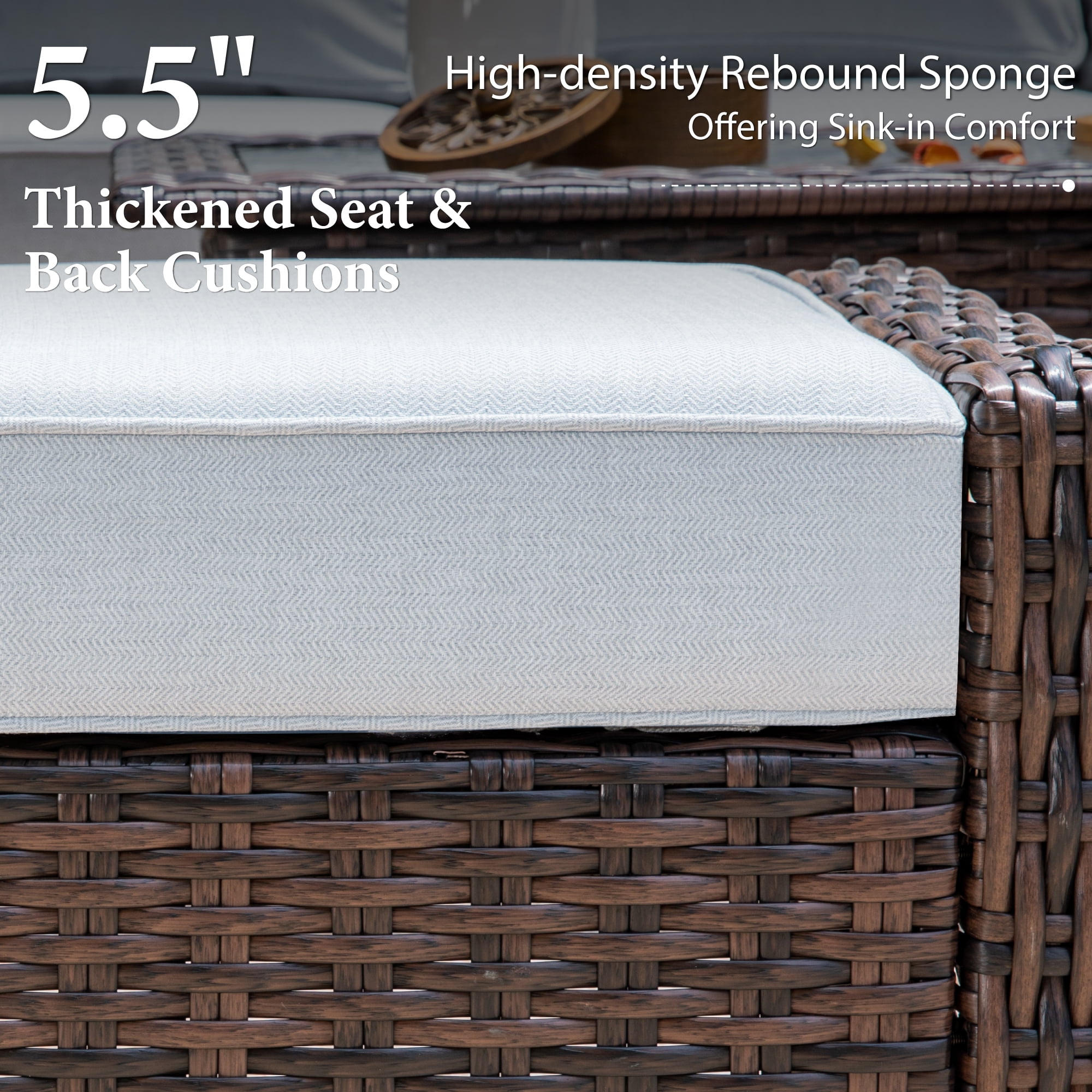 SUMMIT LIVING 7-Seat Wicker Outdoor Patio Furniture Set with Swivel Chairs & Ottomans, Metal Sectional Patio Conversation Set, Light Gray