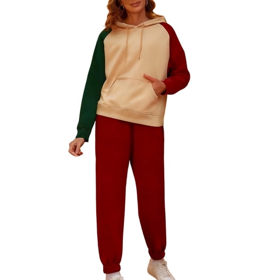 Uaswgudfs Women's Christmas Print Hoodie Sweatpants Set Family Matching Outfits Parent - Child Outfit Set Holiday Casual Cozy Outwear L